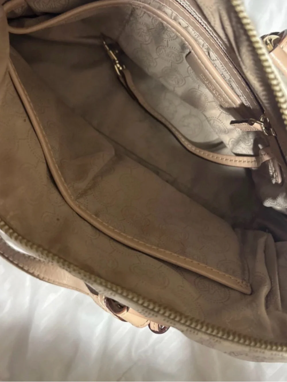 Michael Kors Cream Satchel with Blush Trim and Gold Hardware